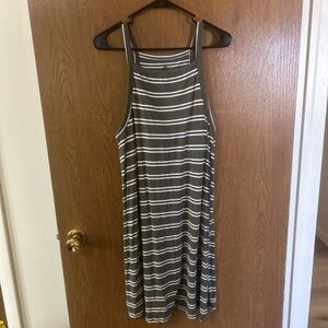 SO Olive and White Striped Sleeveless midi Dress
